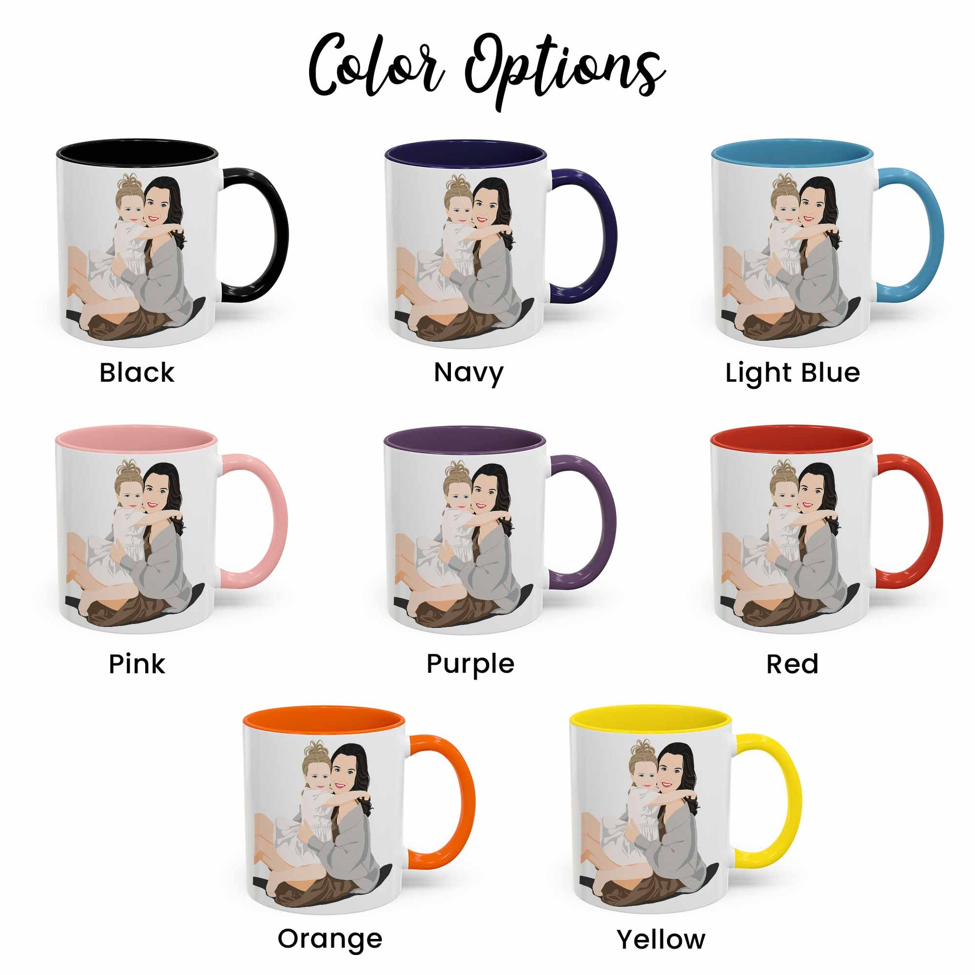Personalized Illustration Art From Portrait Photo, Mom and Kid Memorial, Mothers Day Accent Coffee Mug (11, 15oz)-BeUnikArt