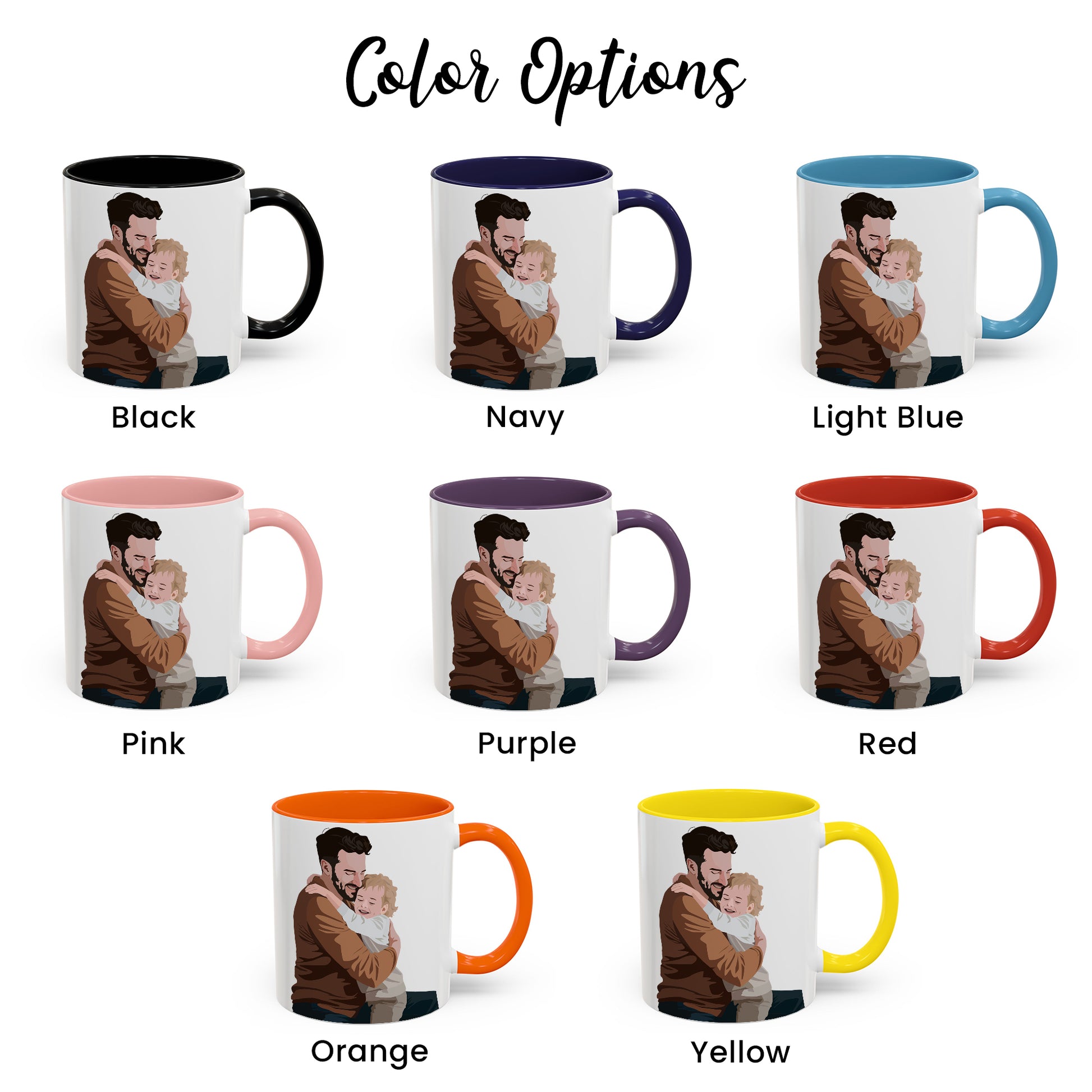Customized Photo To Illustration Art Father Son Daughter, Gift for Dad, Father's Day Accent Coffee Mug (11, 15oz)-BeUnikArt