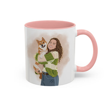 Custom Pet & Owner Illustration Accent Mug with Personalized Text - 11, 15 oz