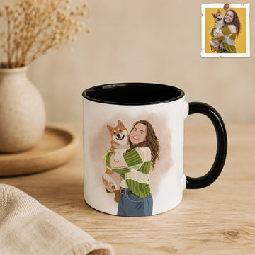 Custom Pet & Owner Illustration Accent Mug with Personalized Text