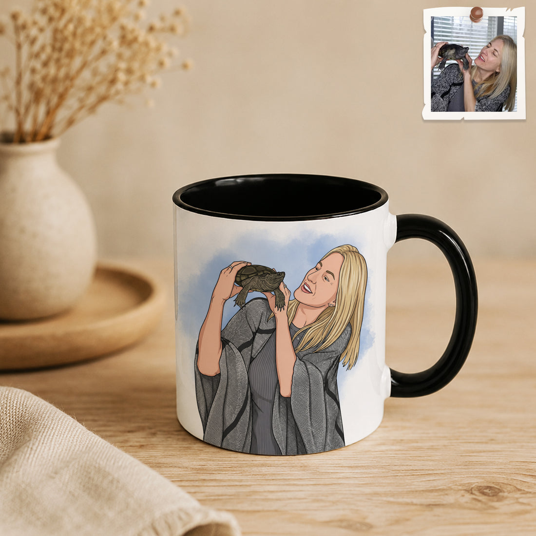 Custom Pet & Owner Illustration Accent Mug with Personalized Text - 11, 15 oz
