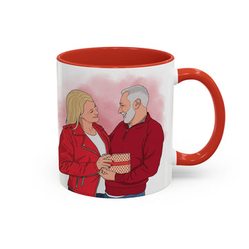 Personalized Couple Photo to Illustration Accent Mug with Custom Text - 11, 15 oz