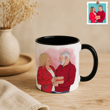 Personalized Couple Photo to Illustration Accent Mug with Custom Text