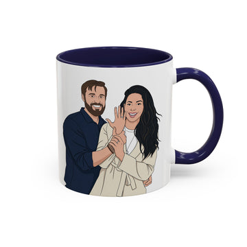 Personalized Engagement Wedding Photo to Illustration Accent Mug with Custom Text - 11, 15 oz