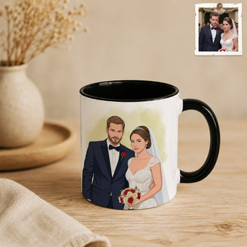 Personalized Engagement Wedding Photo to Illustration Accent Mug with Custom Text