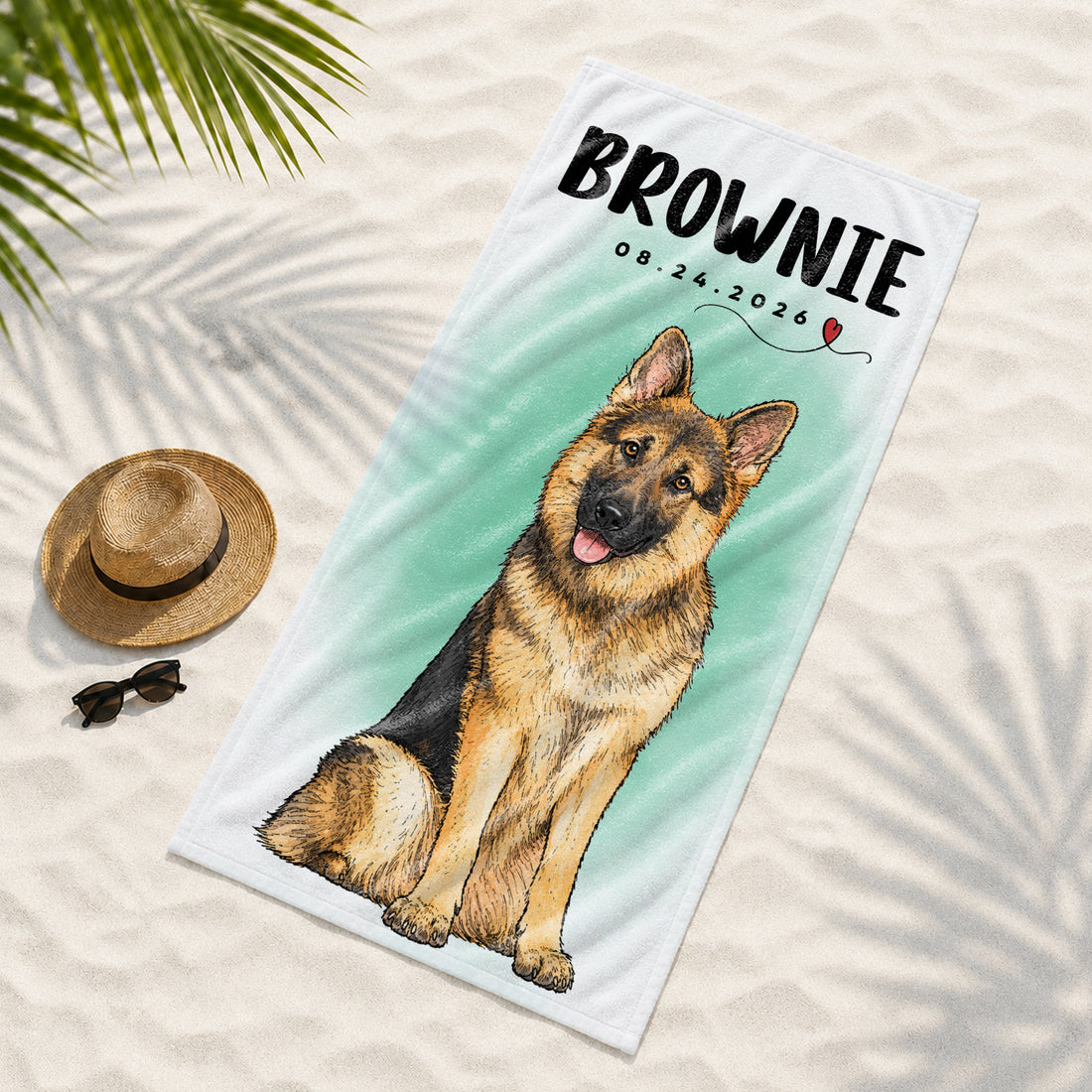 Custom Pet Photo Sketch Doodle Beach Towel with Personalized Text, Artistic Dog or Cat Lover Summer Gift