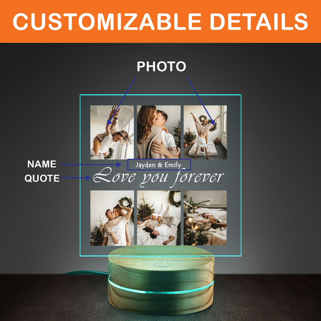 Personalized 6-Photo Collage Night Light - Custom Couple Names & "Love You Forever" Acrylic Lamp - Romantic Anniversary Gift