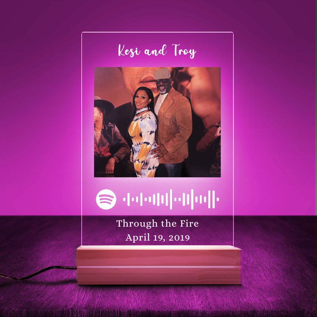 Personalized Photo Music Player Night Light - Custom Song Plaque Acrylic Lamp - Romantic Anniversary Gift with Names & Date