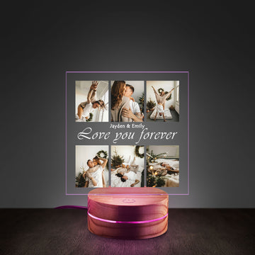 Personalized 6-Photo Collage Night Light - Custom Couple Names & "Love You Forever" Acrylic Lamp - Romantic Anniversary Gift