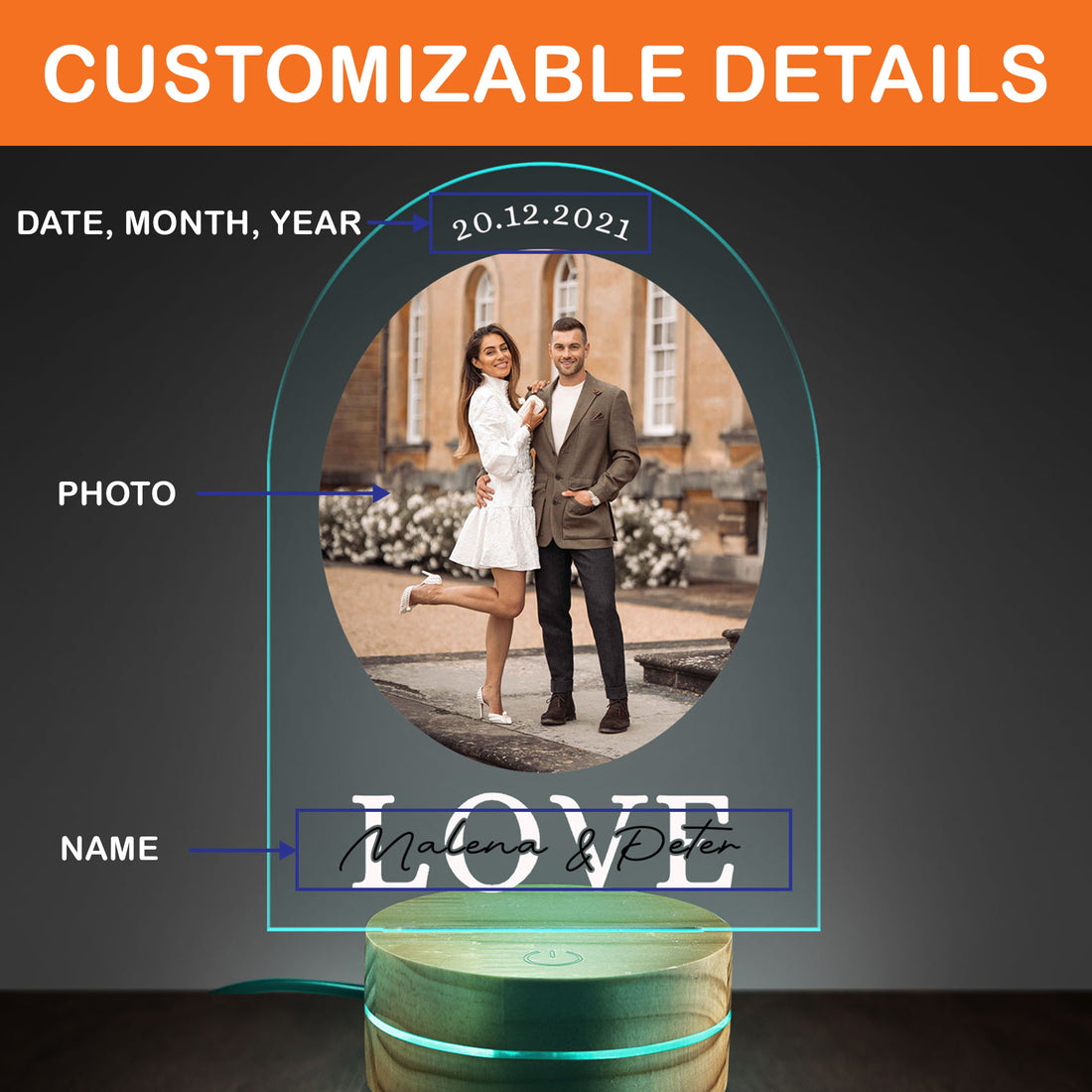 Personalized Couple Photo Night Light - Custom Acrylic Heart Lamp for Lovers, Romantic Anniversary & Valentine’s Day Gift