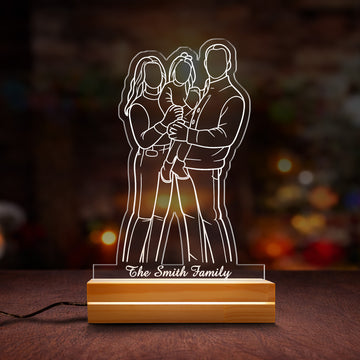 Personalized Family Line Art Night Light - Custom Acrylic Portrait Lamp, Minimalist Housewarming Gift & Heartwarming Home Decor