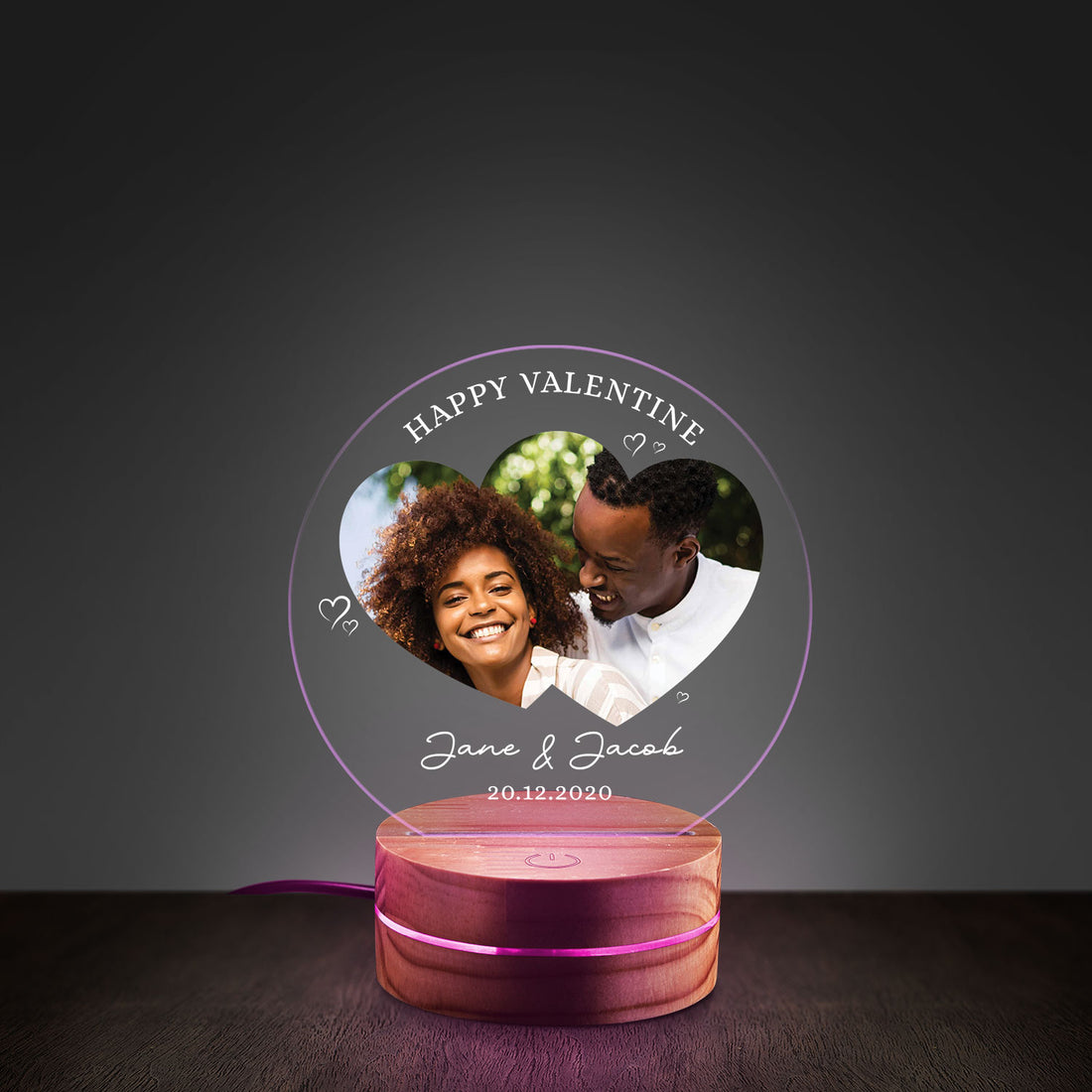 Custom Happy Valentine’s Day Photo Night Light - Personalized Acrylic Heart Lamp for Couples, Romantic Gift for Boyfriend or Girlfriend