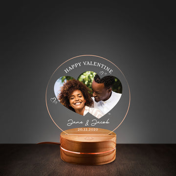 Custom Happy Valentine’s Day Photo Night Light - Personalized Acrylic Heart Lamp for Couples, Romantic Gift for Boyfriend or Girlfriend