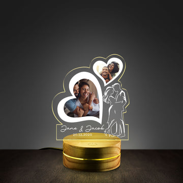 Custom Happy Valentine’s Day Photo Night Light - Personalized Acrylic Heart Lamp for Lover