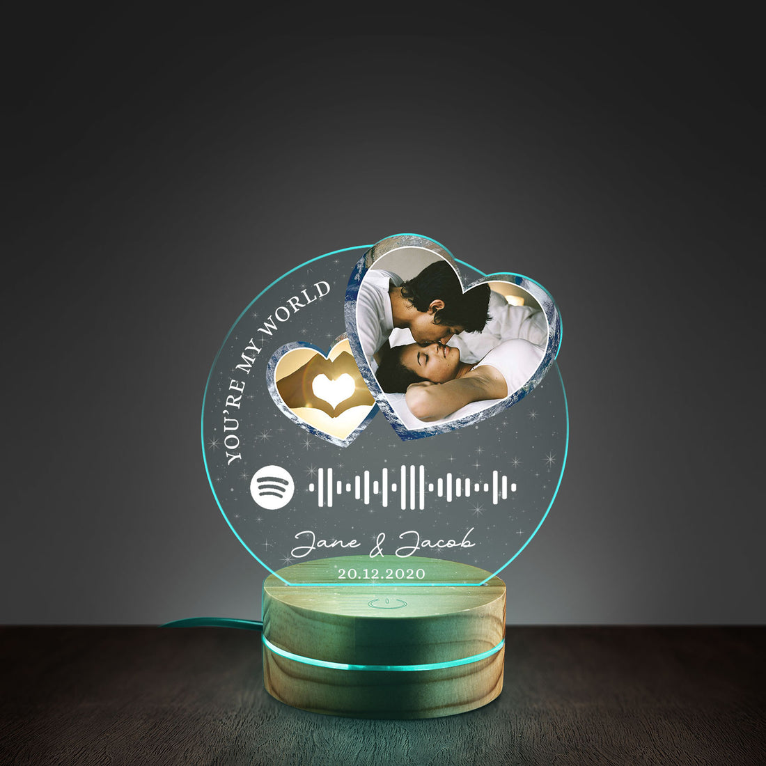 Personalized Photo Music Player Night Light - Custom Song Plaque Acrylic Lamp - Romantic Anniversary Gift with Names & Date