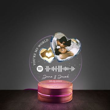 Personalized Photo Music Player Night Light - Custom Song Plaque Acrylic Lamp - Romantic Anniversary Gift with Names & Date