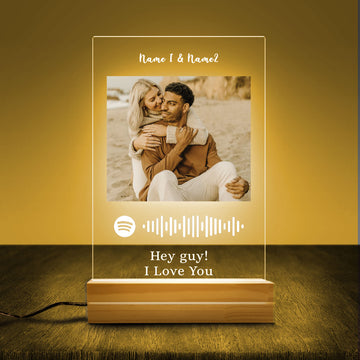 Personalized Photo Music Player Night Light - Custom Song Plaque Acrylic Lamp - Romantic Anniversary Gift with Names & Date
