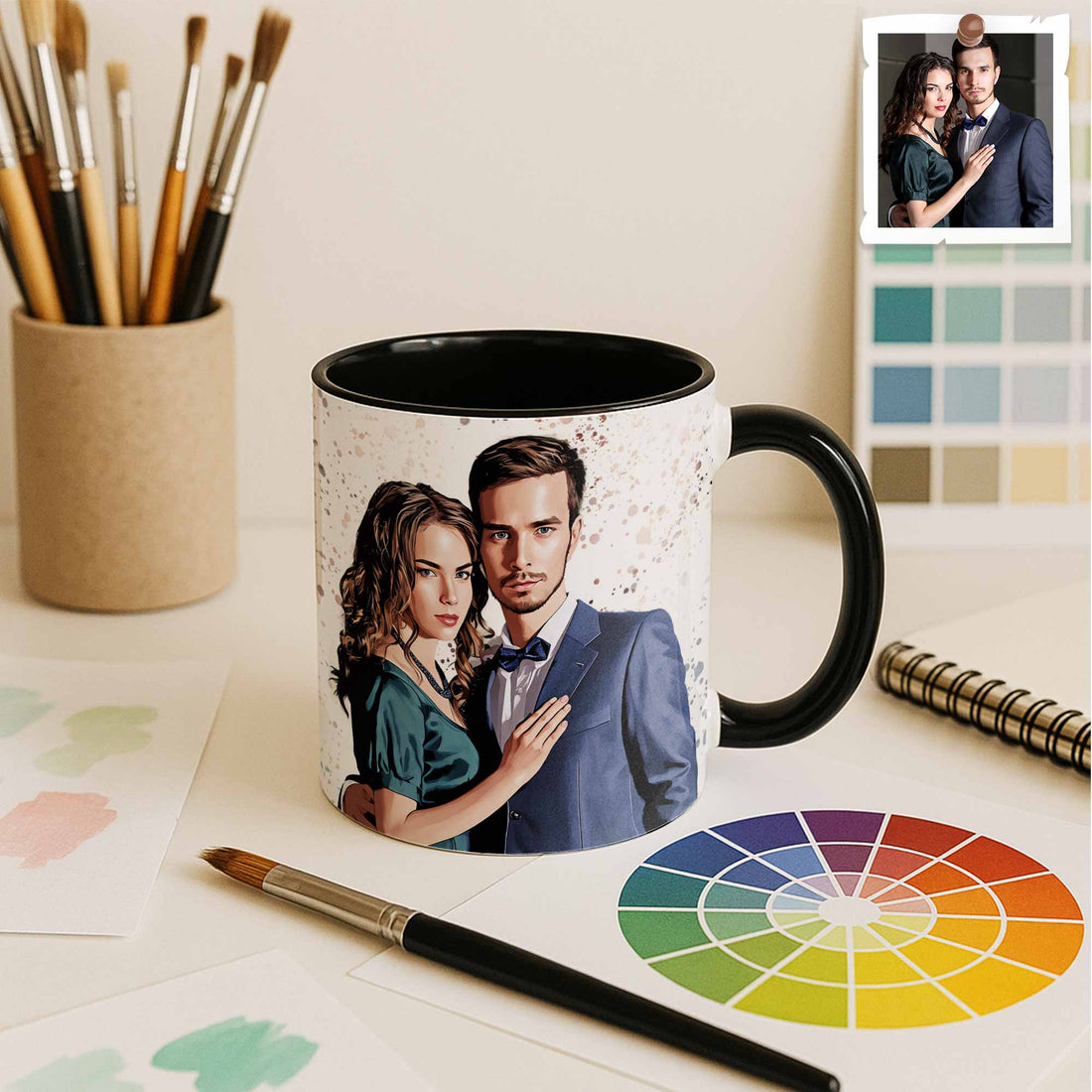 Custom Couple Illustration Mug, Turn Photo to Art, Accent Coffee Mug (11, 15oz) - BeUnikArt