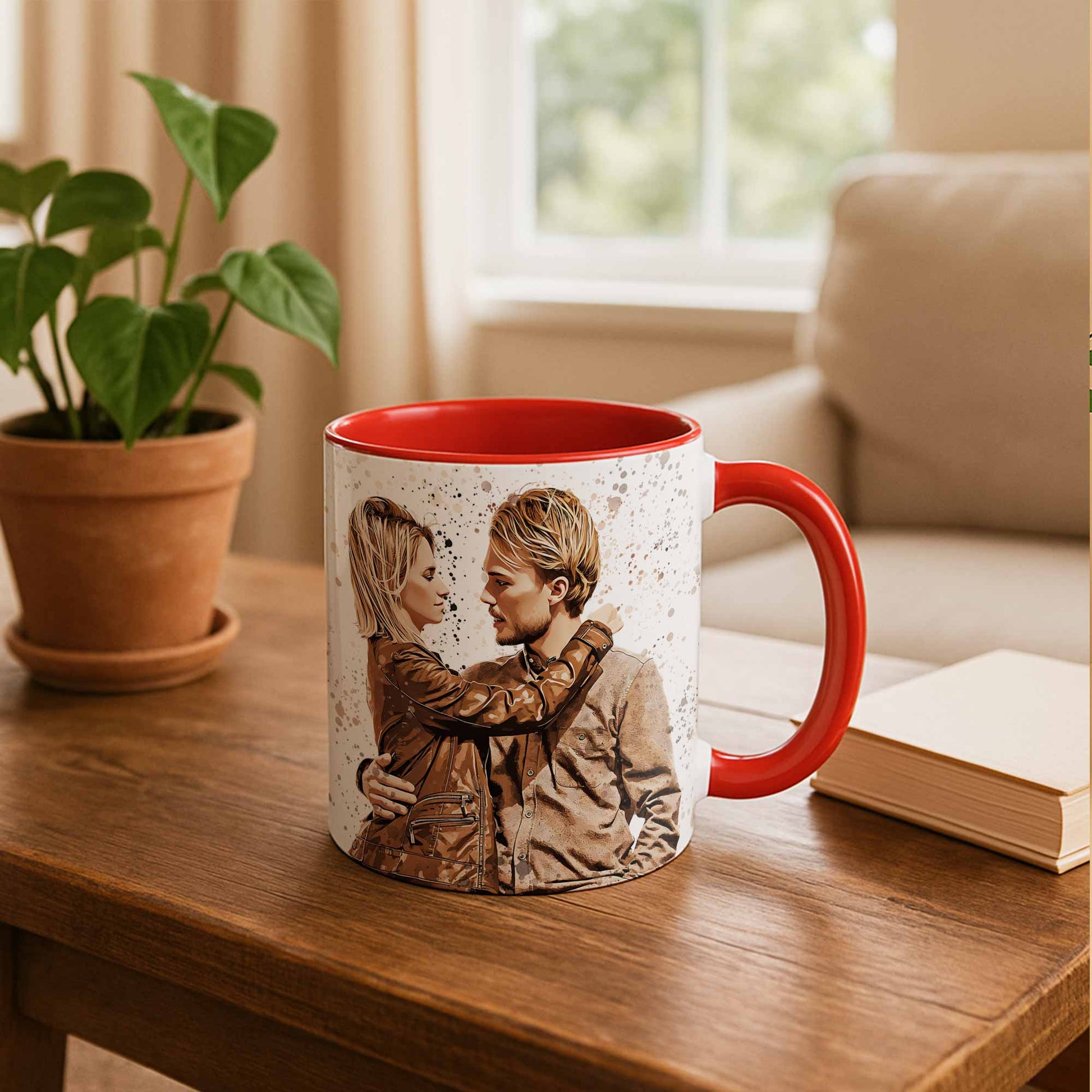 Custom Couple Illustration Mug, Turn Photo to Art, Accent Coffee Mug (11, 15oz) - BeUnikArt