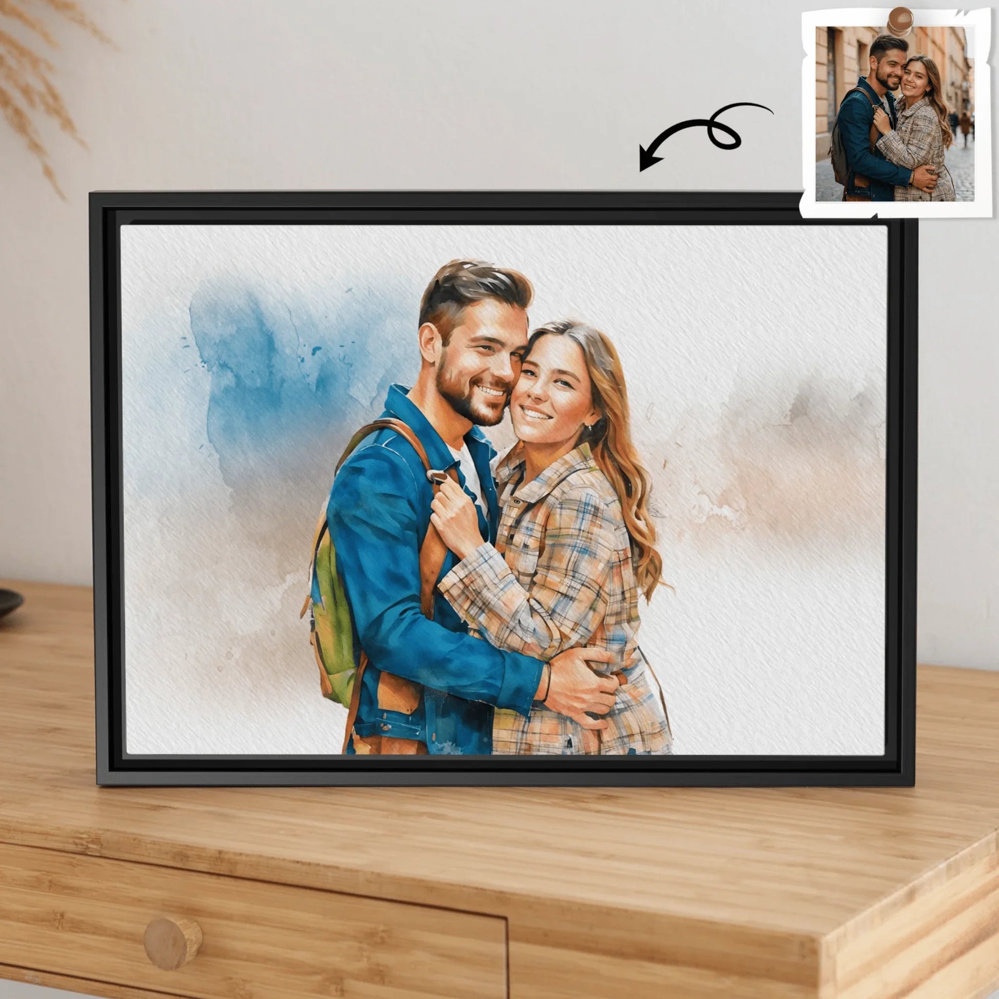 Custom Couple Portrait Turn Photo to Unique Watercolor Style Art, Perfect Gift Canvas - BeUnikArt