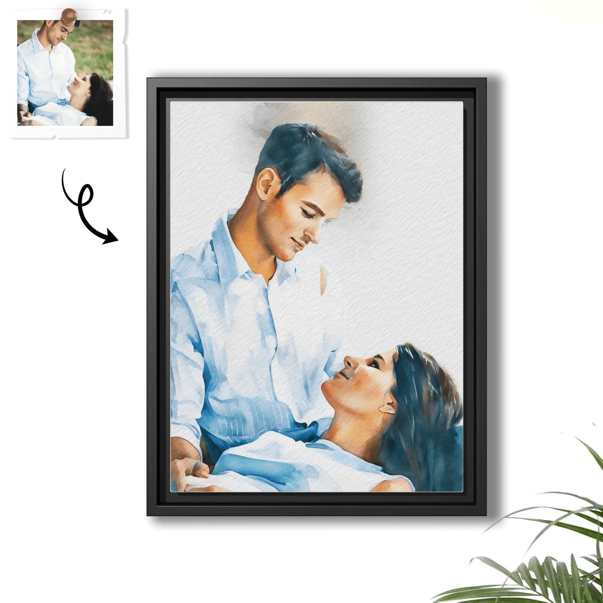 Custom Couple Portrait Turn Photo to Unique Watercolor Style Art, Perfect Gift Canvas - BeUnikArt
