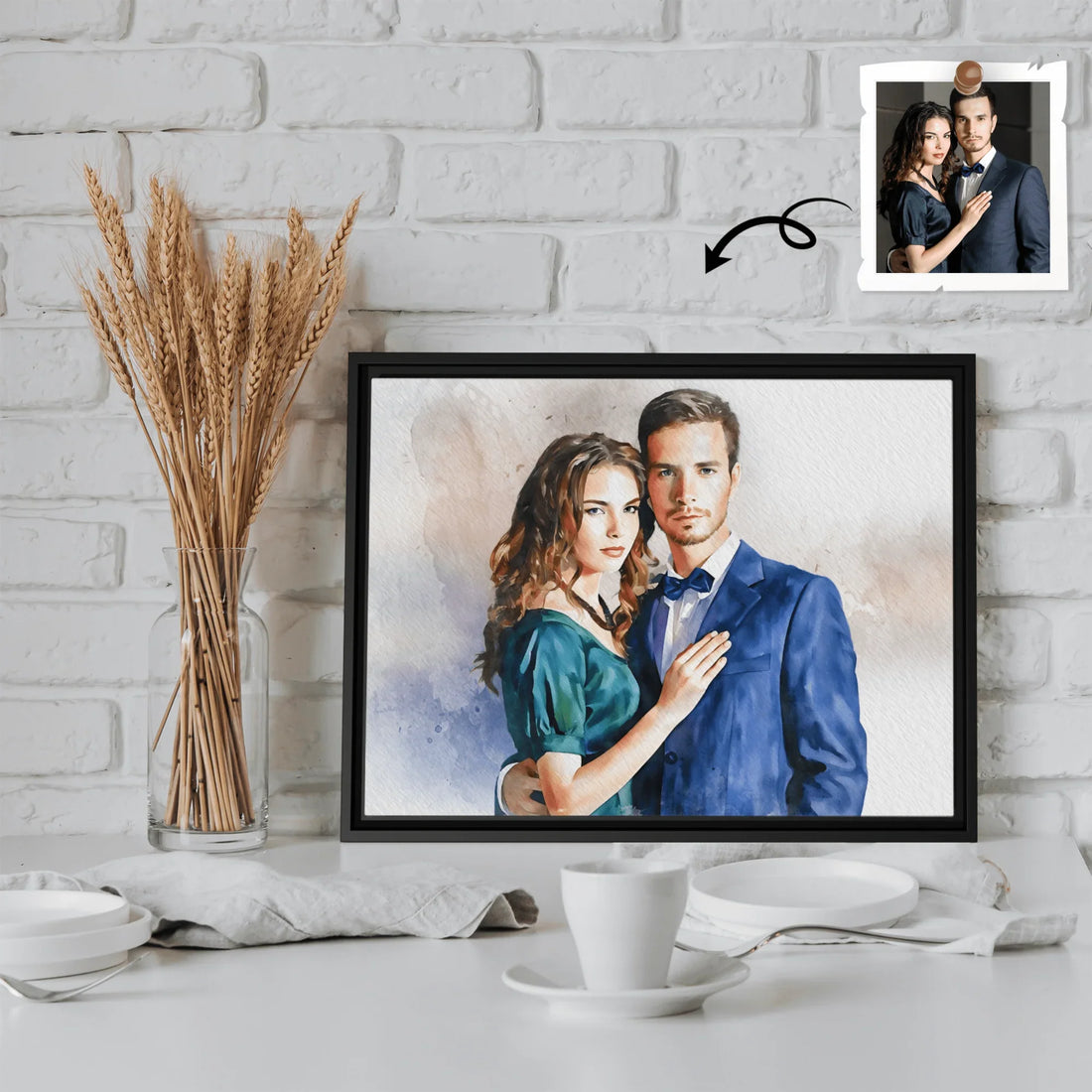 Custom Couple Portrait Turn Photo to Unique Watercolor Style Art, Perfect Gift Canvas - BeUnikArt