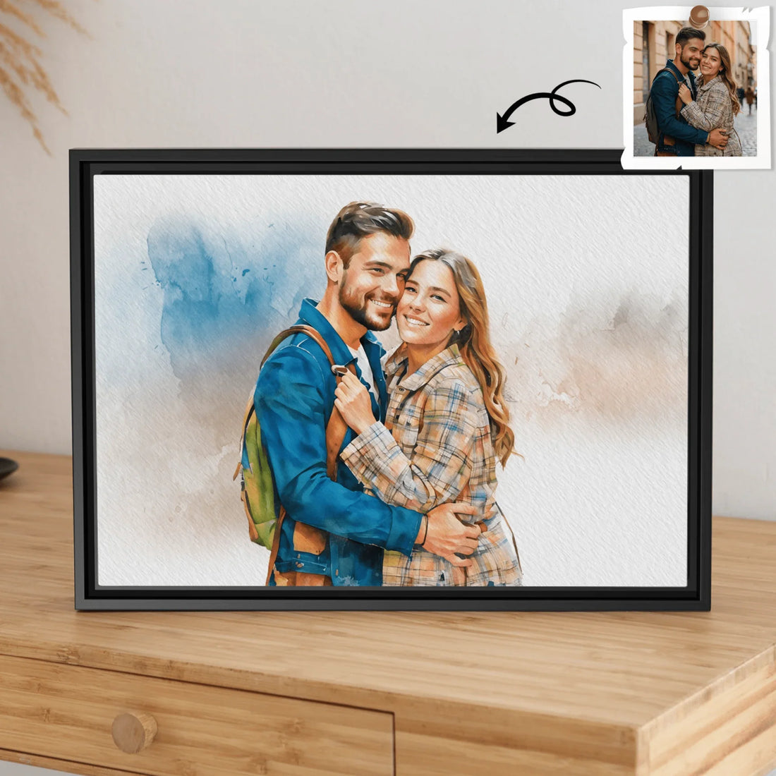 Custom Couple Portrait Turn Photo to Unique Watercolor Style Art, Perfect Gift Digital File - BeUnikArt
