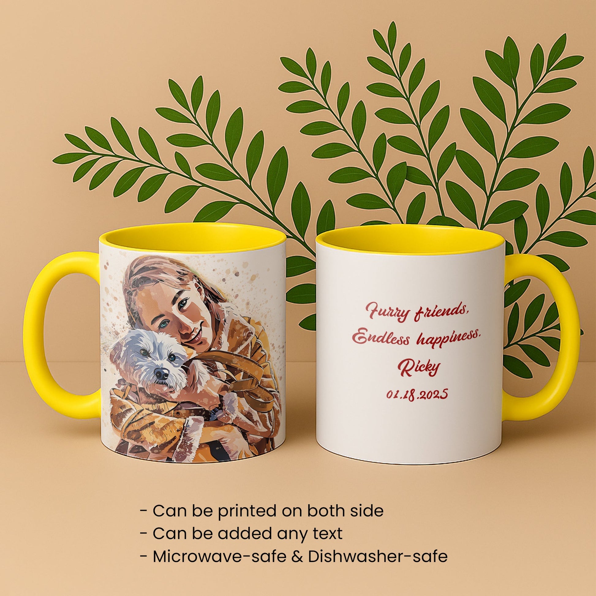 Custom Pet Portrait for Dog or Cat Lovers, Illustration Art Gift, Accent Coffee Mug (11, 15oz) - BeUnikArt