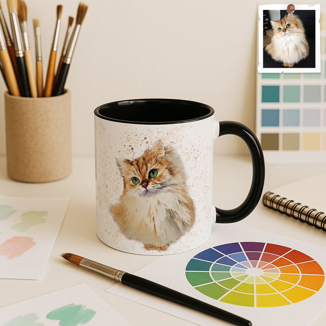 Custom Pet Portrait for Dog or Cat Lovers, Illustration Art Gift, Accent Coffee Mug (11, 15oz) - BeUnikArt