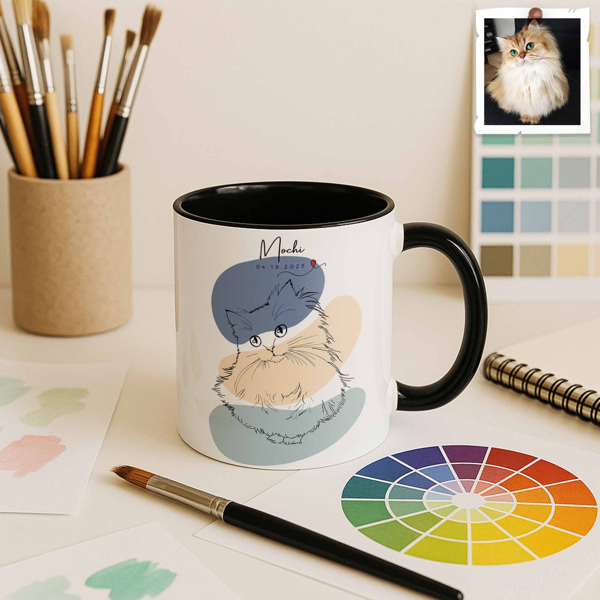 Custom Pet Portrait Minimalist Line Drawing for Pet Lovers, Turn Art Photo Gift, Accent Coffee Mug (11, 15oz) - BeUnikArt