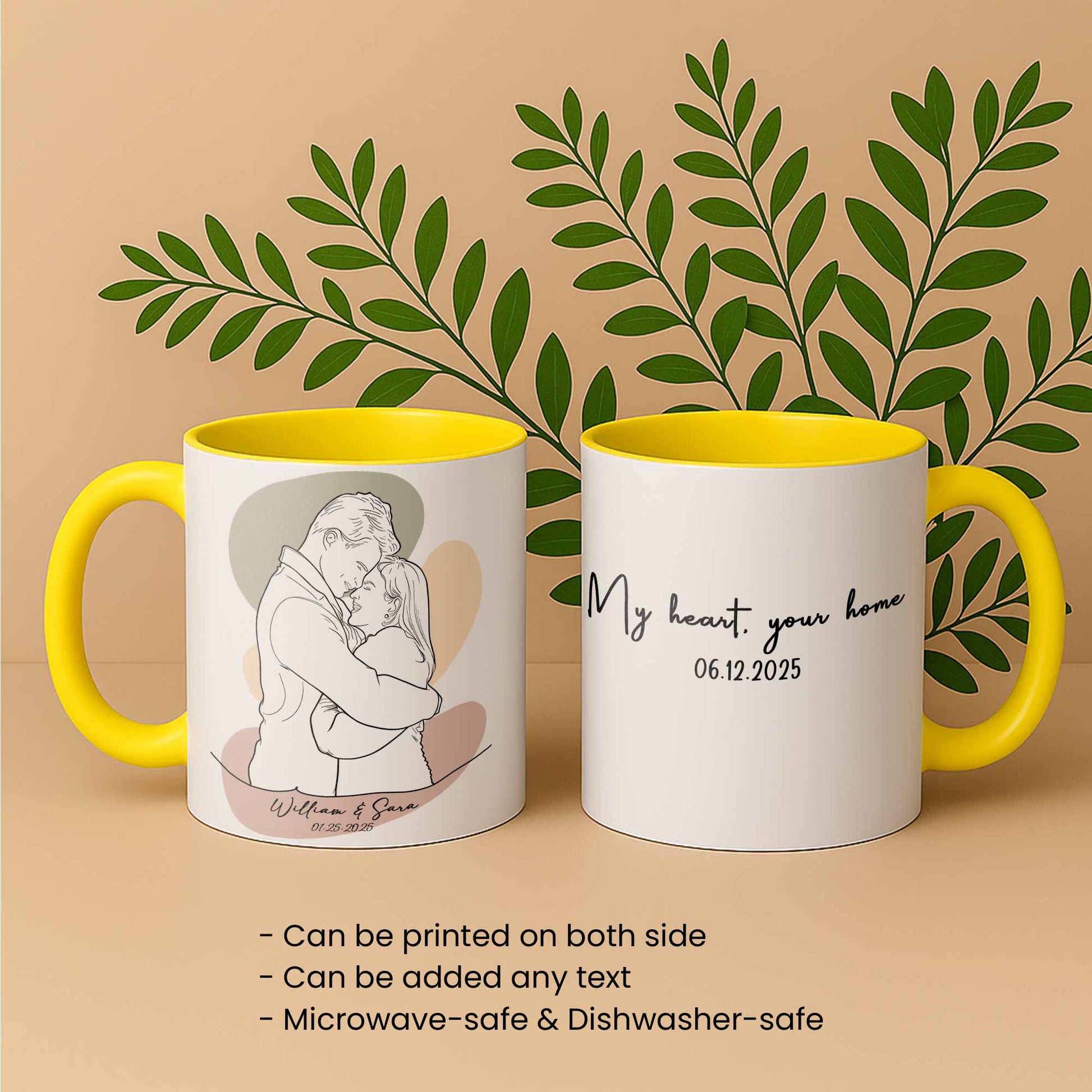 Customized Couple Portrait Photo to Line Art, Lovely Anniversary Gift, Accent Coffee Mug (11, 15oz) - BeUnikArt