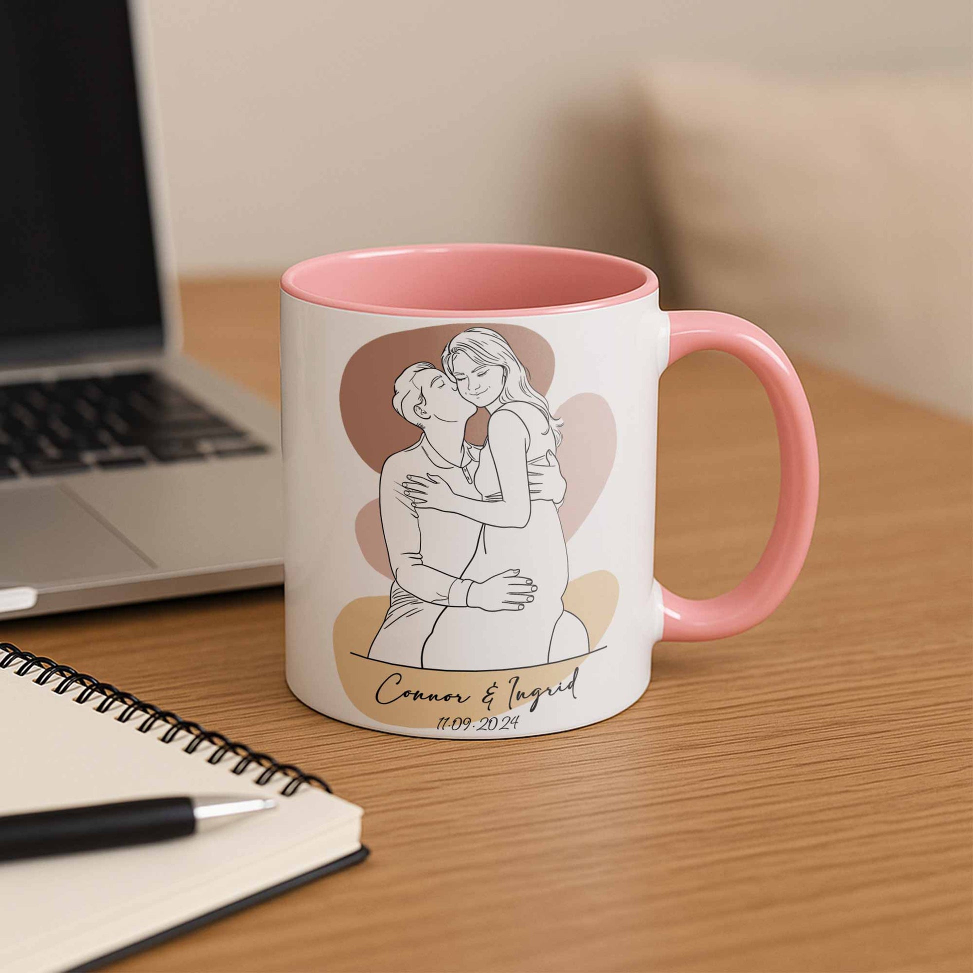 Customized Couple Portrait Photo to Line Art, Lovely Anniversary Gift, Accent Coffee Mug (11, 15oz) - BeUnikArt