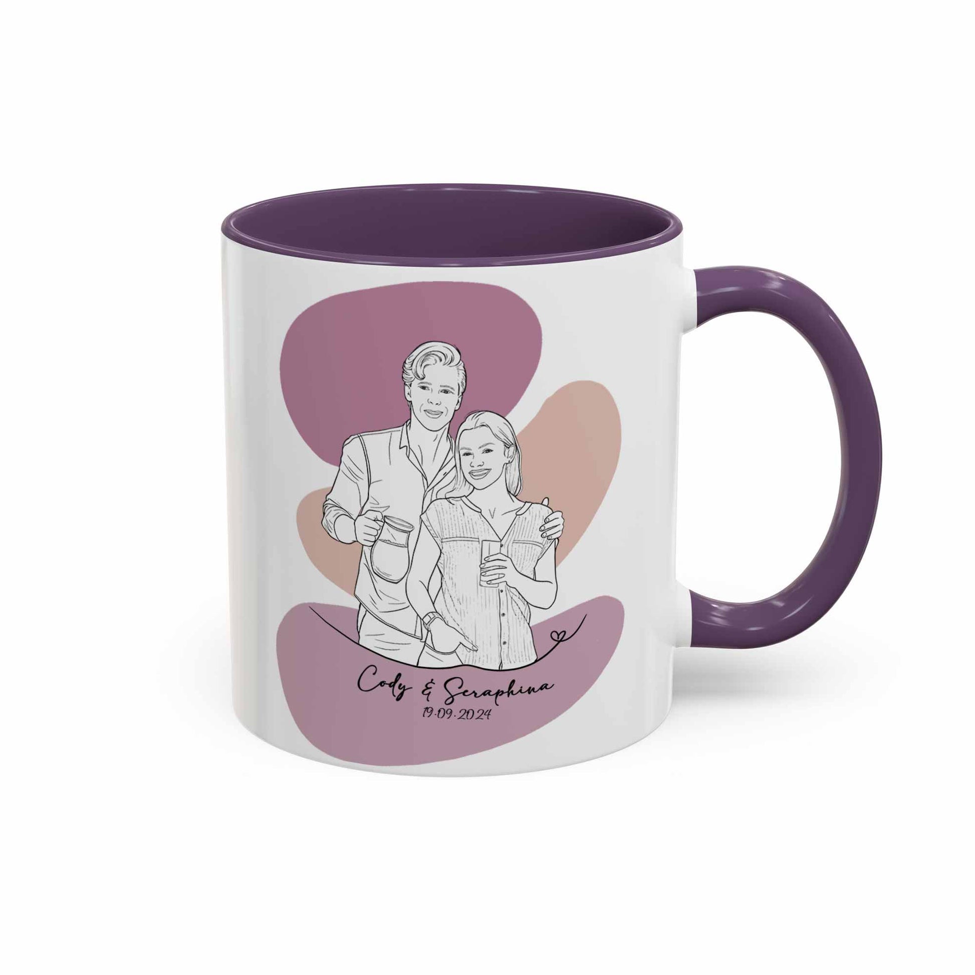 Customized Couple Portrait Photo to Line Art, Lovely Anniversary Gift, Accent Coffee Mug (11, 15oz) - BeUnikArt