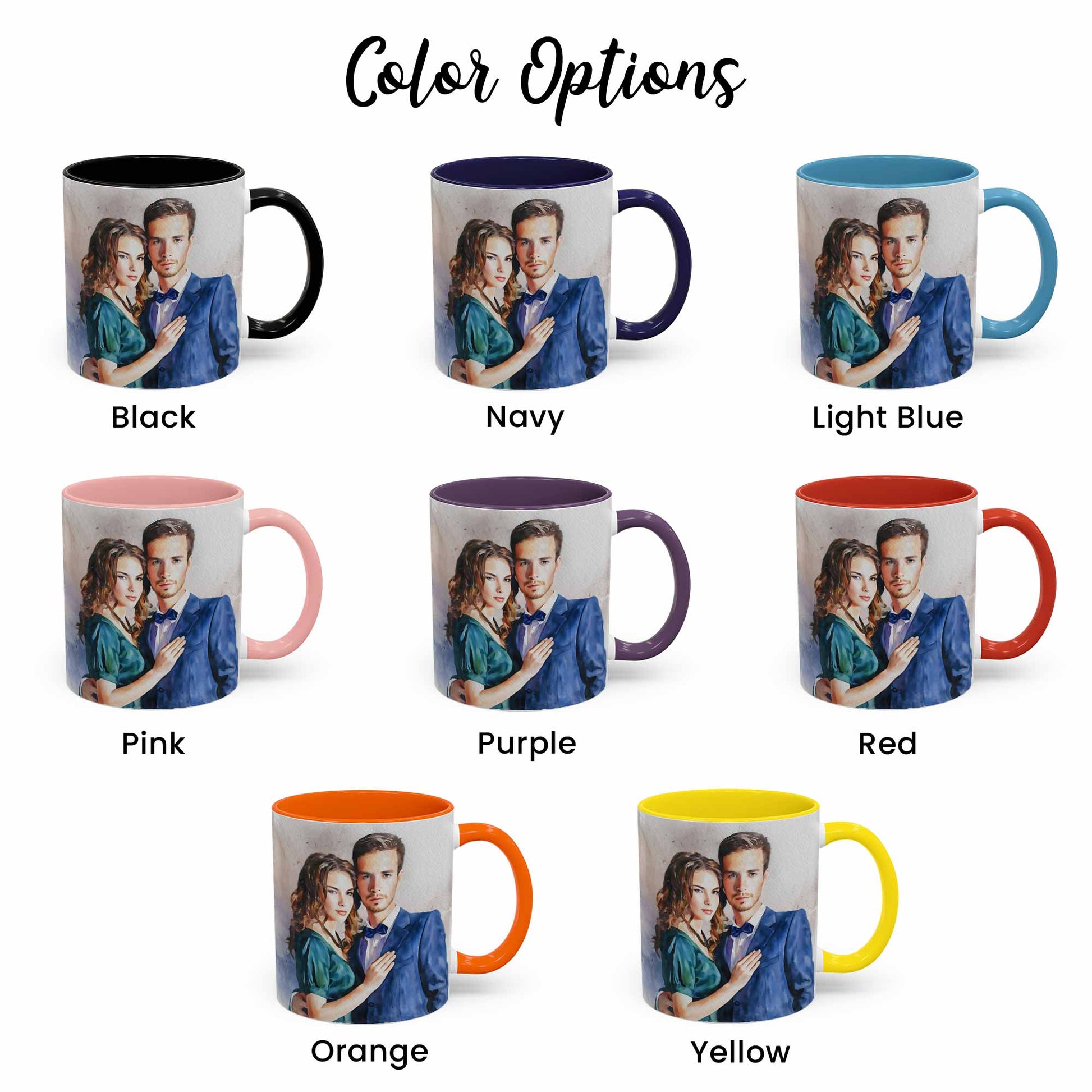 Customized Couple Watercolor Style Art Mug, Love Portrait, Accent Coffee Mug (11, 15oz) - BeUnikArt