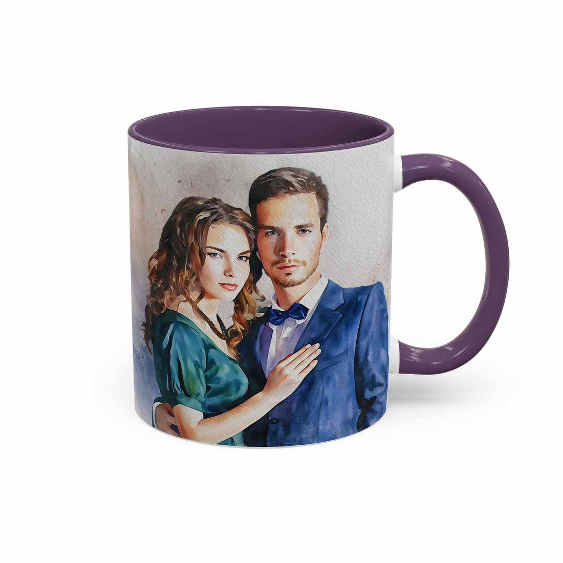 Customized Couple Watercolor Style Art Mug, Love Portrait, Accent Coffee Mug (11, 15oz) - BeUnikArt