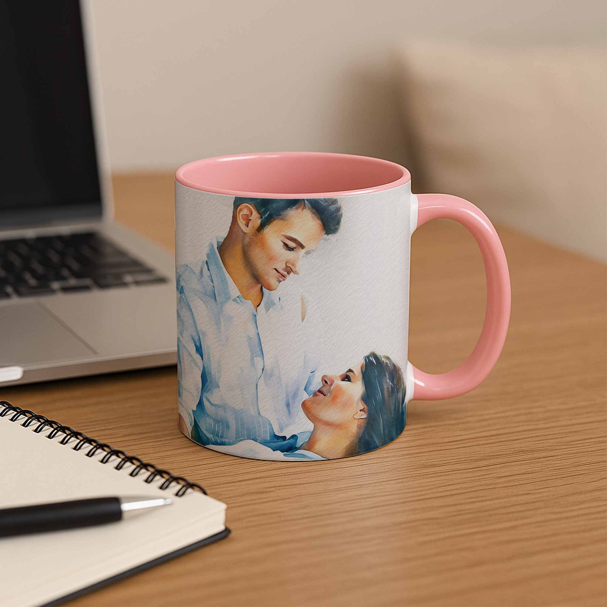 Customized Couple Watercolor Style Art Mug, Love Portrait, Accent Coffee Mug (11, 15oz) - BeUnikArt