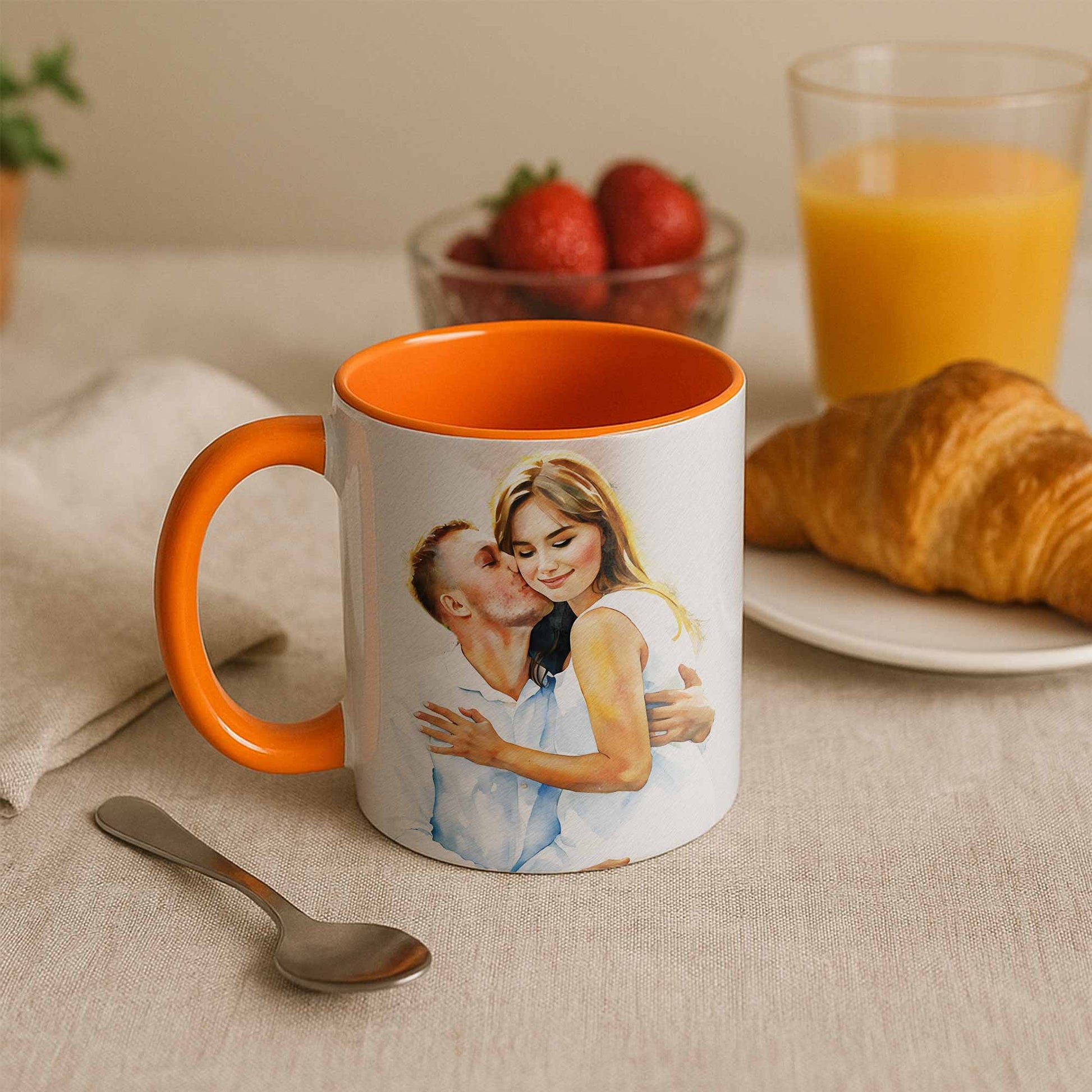 Customized Couple Watercolor Style Art Mug, Love Portrait, Accent Coffee Mug (11, 15oz) - BeUnikArt