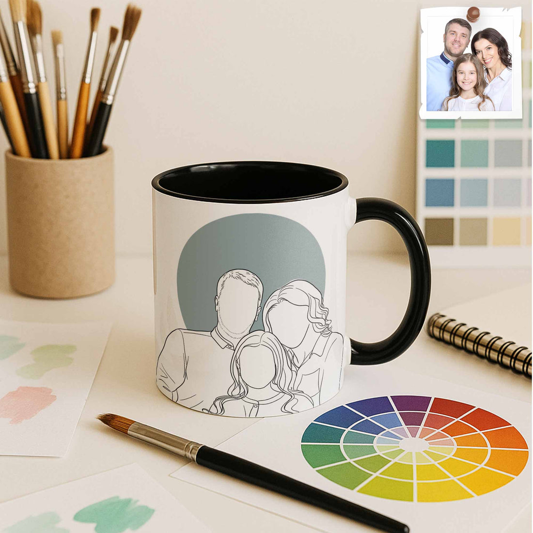 Minimalist Line Art from Your Photo, Anniversary Family Gift Idea, Accent Coffee Mug (11, 15oz) - BeUnikArt