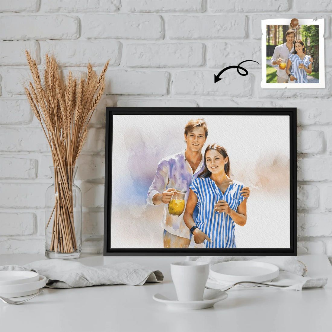 Personalize Your Love Photo To Art, Turn Your Couple Photo Portrait to Water Color Style Canvas - BeUnikArt