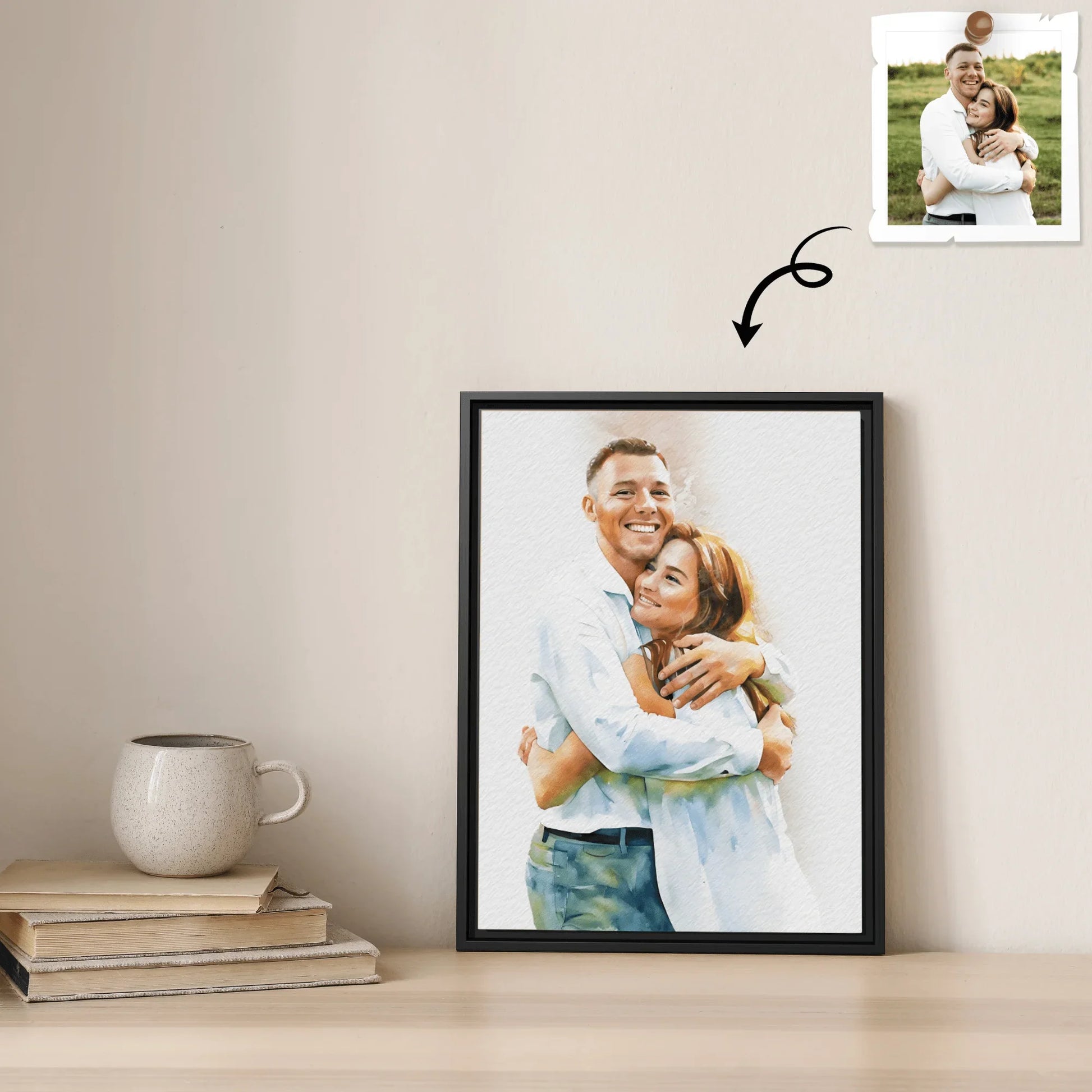 Personalize Your Love Photo To Art, Turn Your Couple Photo Portrait to Water Color Style Canvas - BeUnikArt