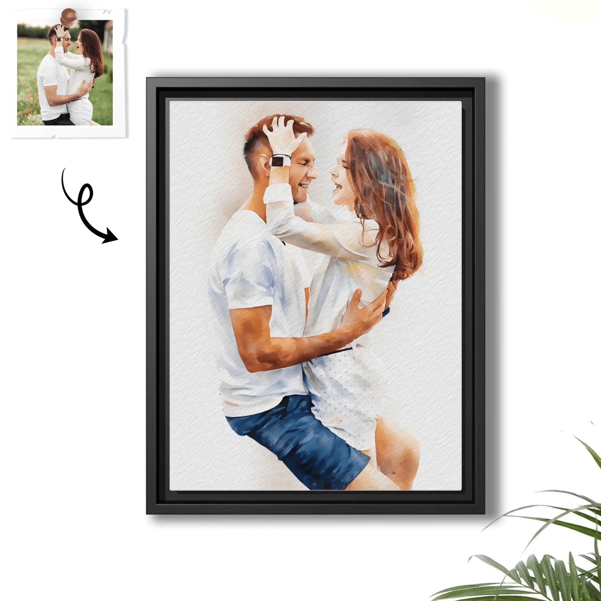 Personalize Your Love Photo To Art, Turn Your Couple Photo Portrait to Water Color Style Canvas - BeUnikArt