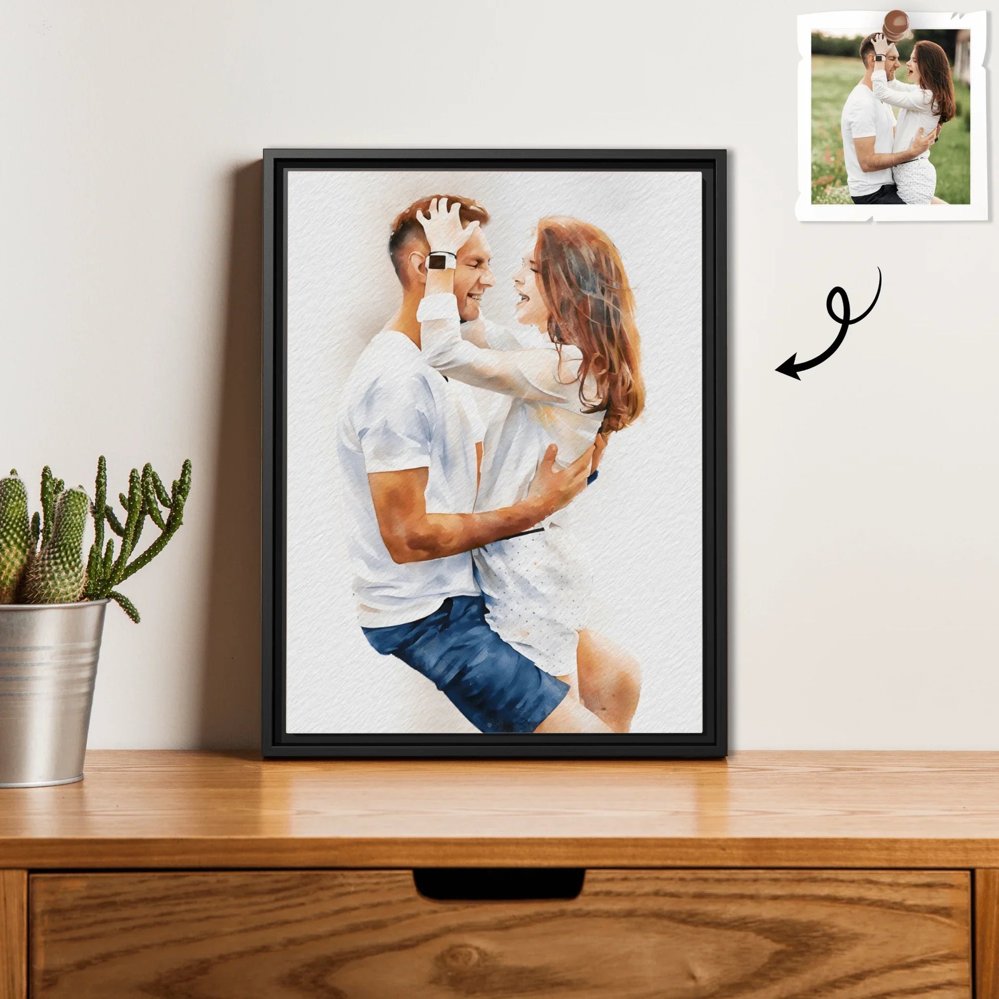 Personalize Your Love Photo To Art, Turn Your Couple Photo Portrait to Water Color Style Canvas - BeUnikArt