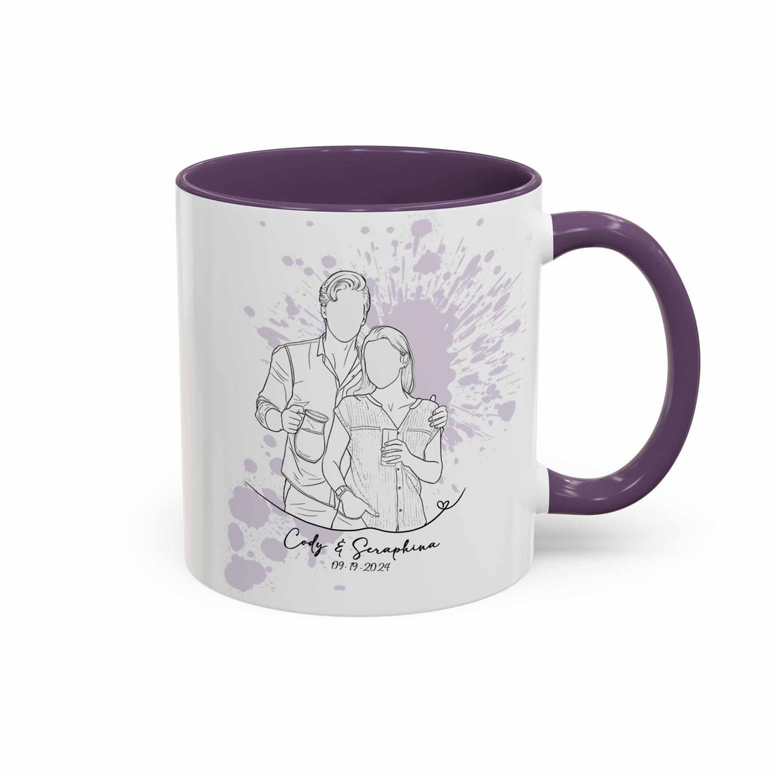 Personalized Couple Drawing, Meaningful Anniversary or Date Gift, Accent Coffee Mug (11, 15oz) - BeUnikArt