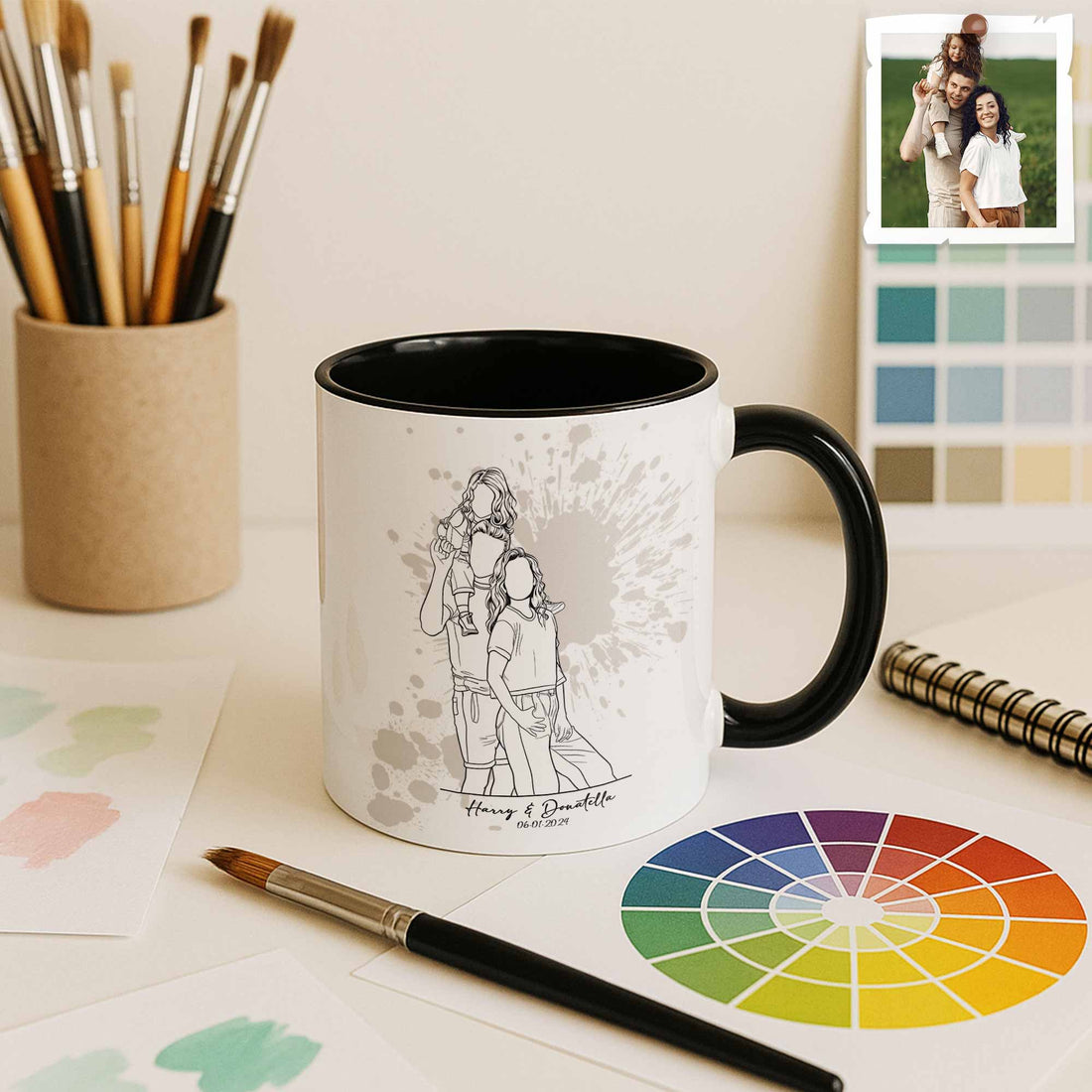 Personalized Couple Drawing, Meaningful Anniversary or Date Gift, Accent Coffee Mug (11, 15oz) - BeUnikArt