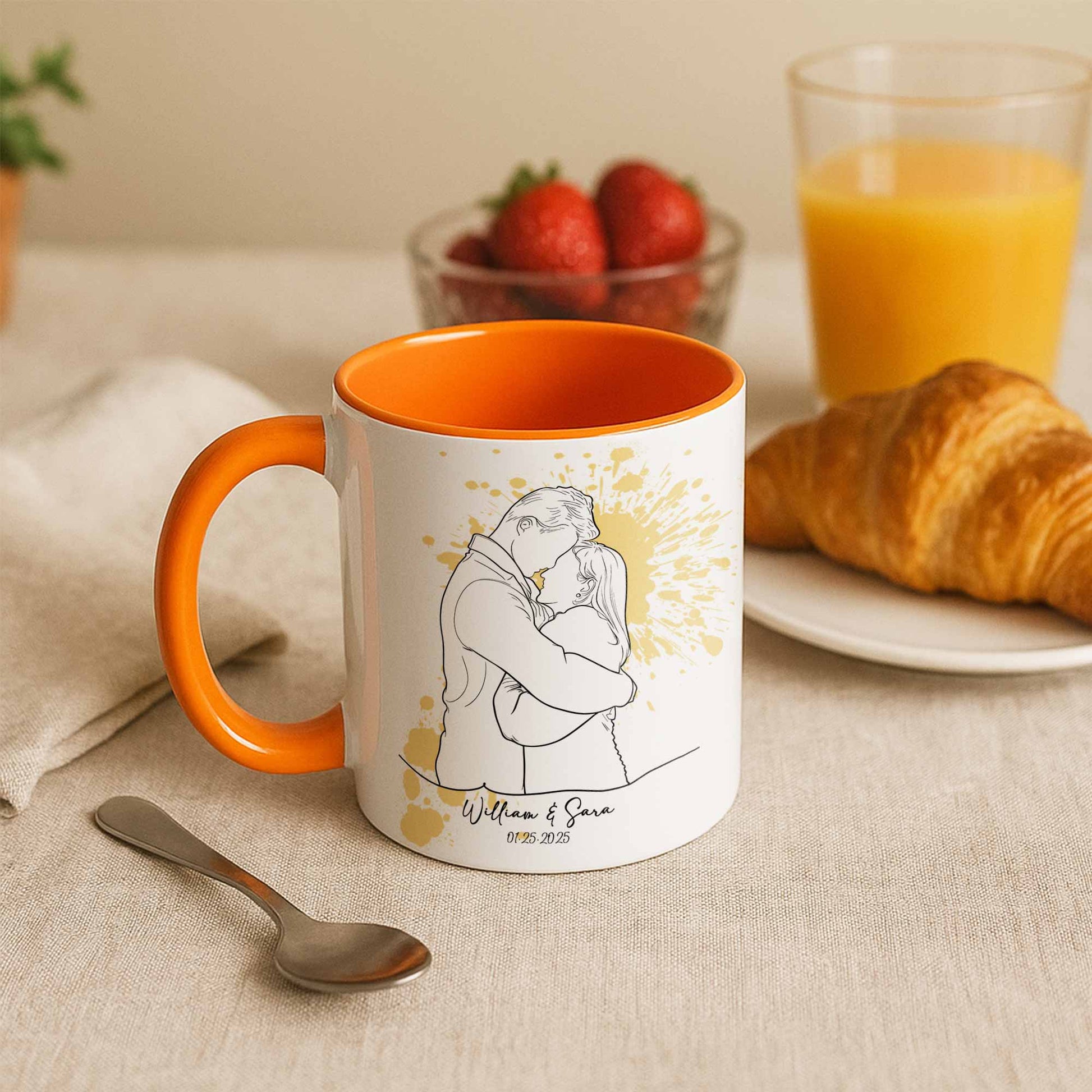 Personalized Couple Drawing, Meaningful Anniversary or Date Gift, Accent Coffee Mug (11, 15oz) - BeUnikArt