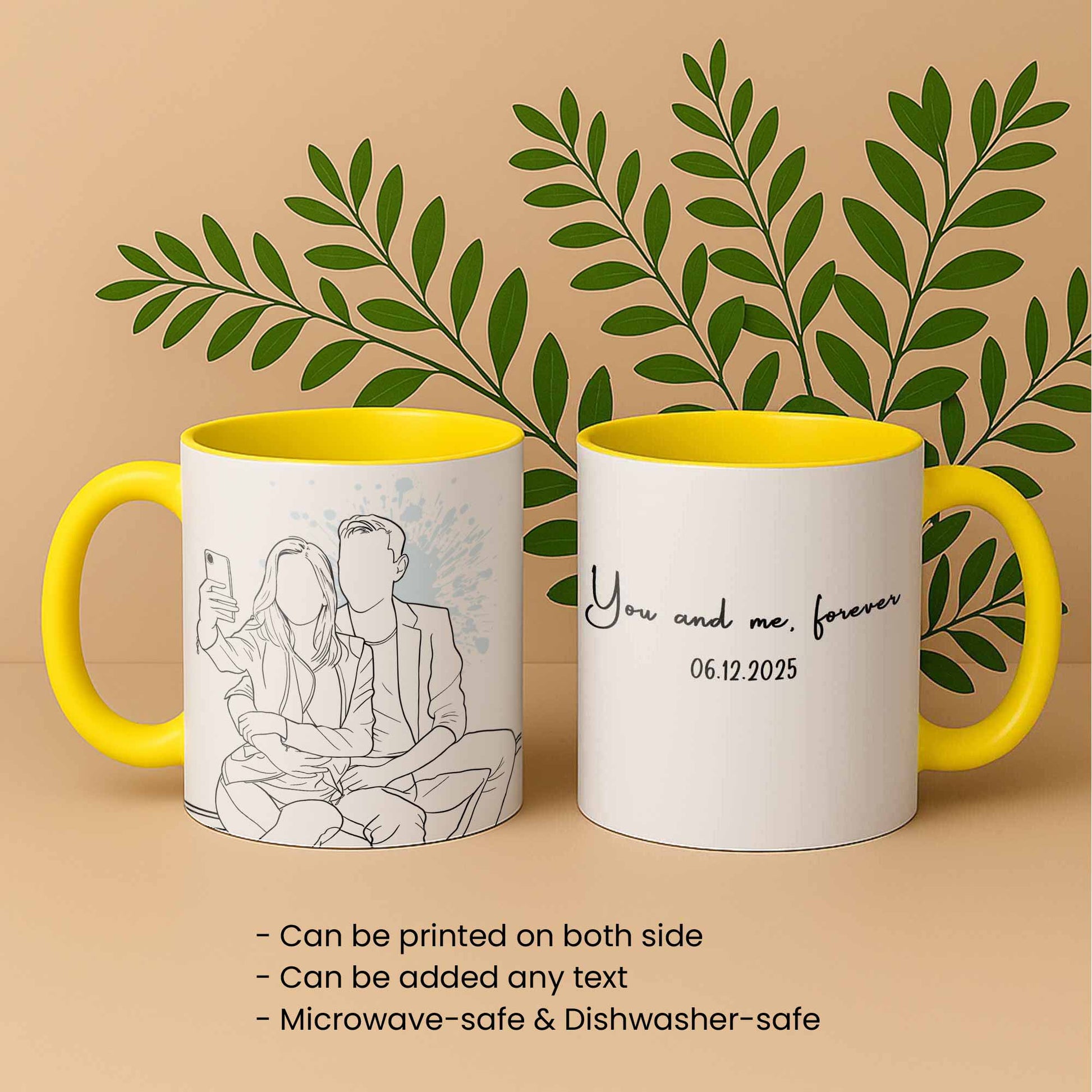 Personalized Couple Drawing, Meaningful Anniversary or Date Gift, Accent Coffee Mug (11, 15oz) - BeUnikArt