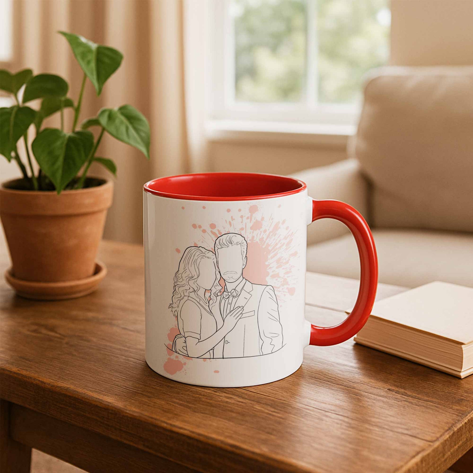 Personalized Couple Drawing, Meaningful Anniversary or Date Gift, Accent Coffee Mug (11, 15oz) - BeUnikArt