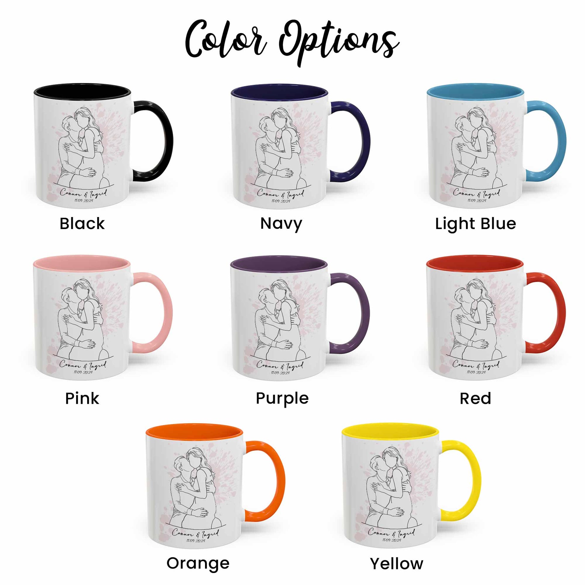 Personalized Couple Drawing, Meaningful Anniversary or Date Gift, Accent Coffee Mug (11, 15oz) - BeUnikArt