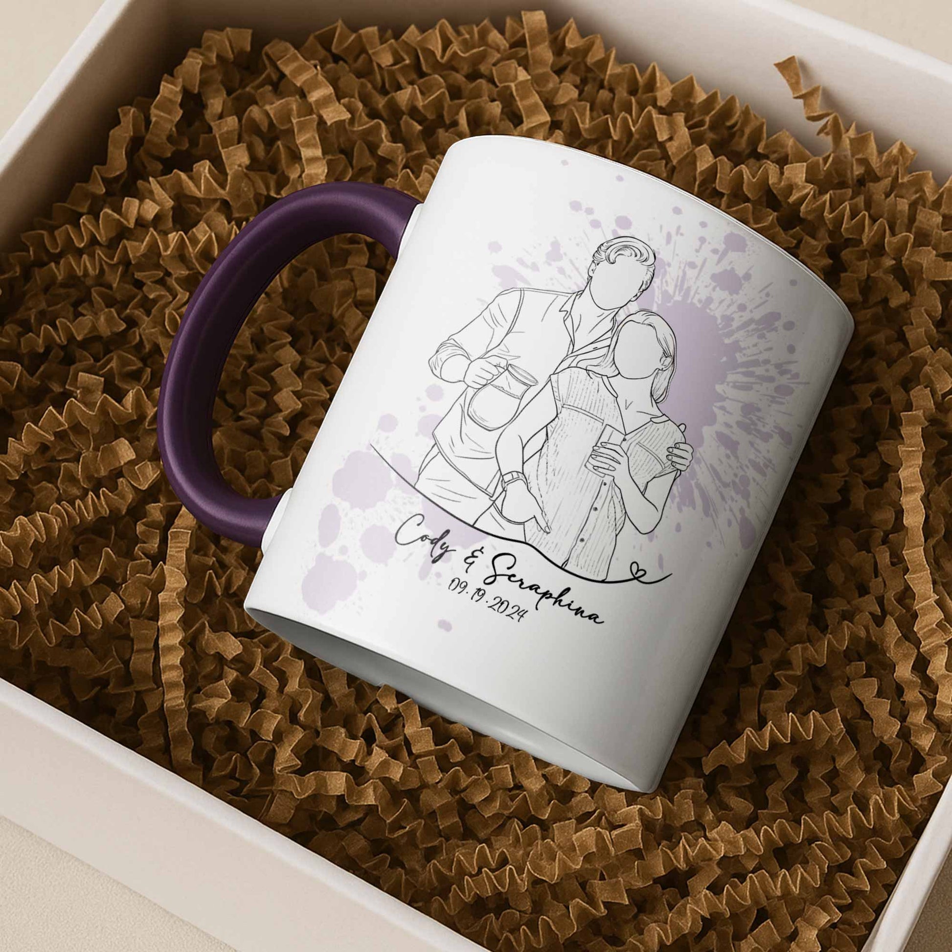 Personalized Couple Drawing, Meaningful Anniversary or Date Gift, Accent Coffee Mug (11, 15oz) - BeUnikArt