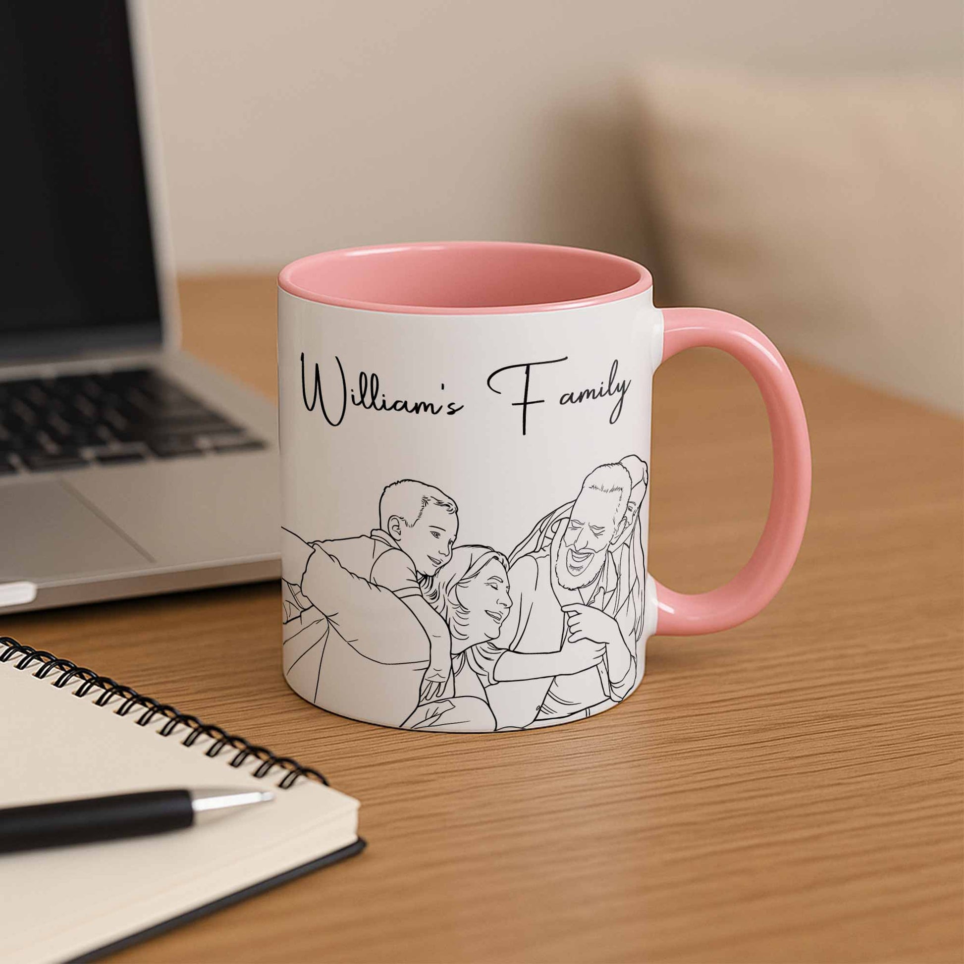 Personalized Couple Family Drawing Line Art, Meaningful Anniversary or Date Gift, Accent Coffee Mug (11, 15oz) - BeUnikArt